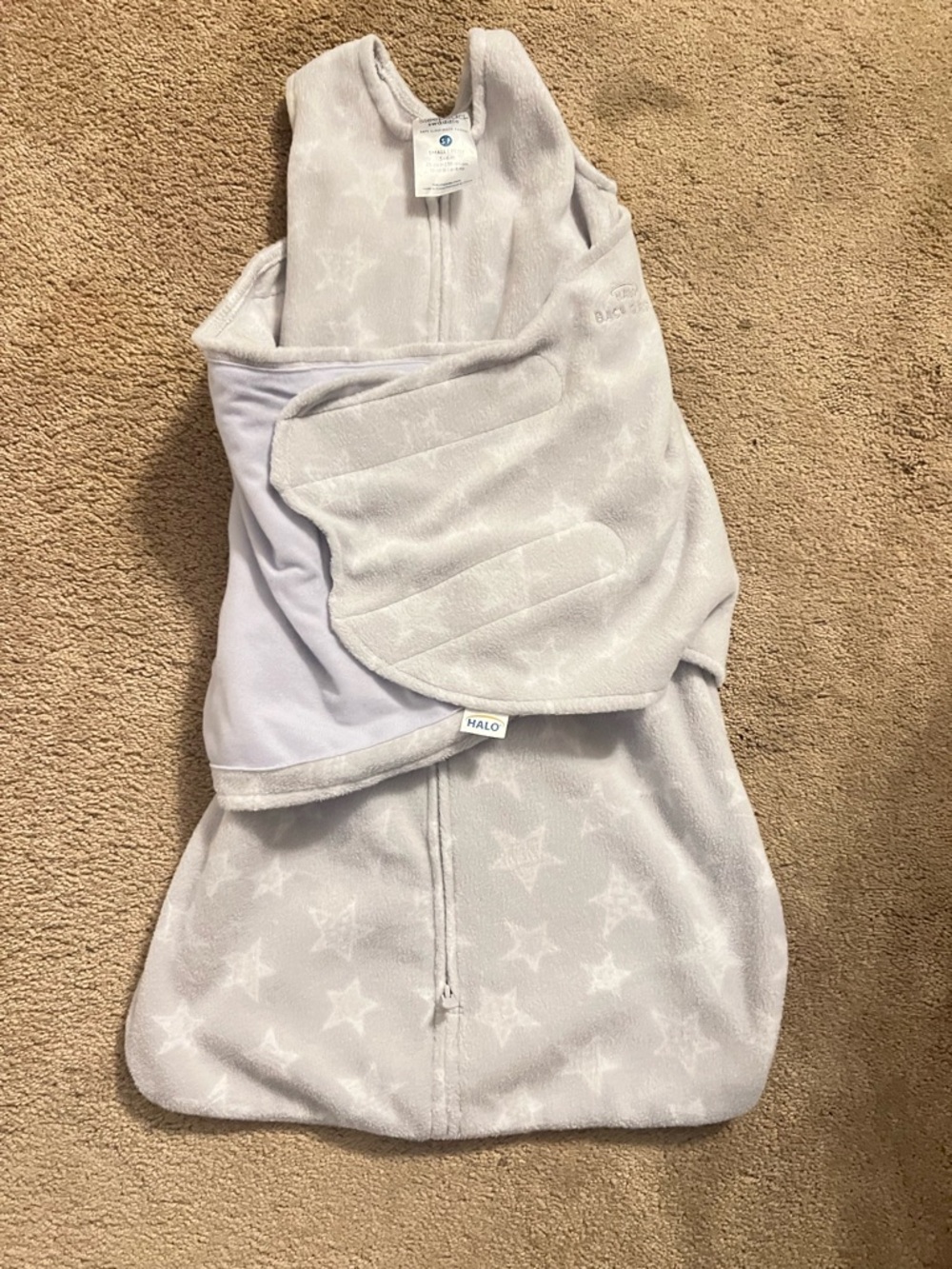 Halo Baby Swaddle Sack in Pale Gray with White Stars